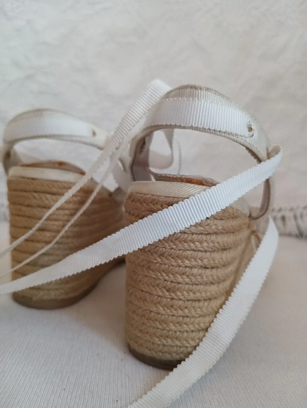 Adrianna Papell Cream Lace Espadrille Wedge Sandals Ribbon Lace Up Ankle Ties 7M